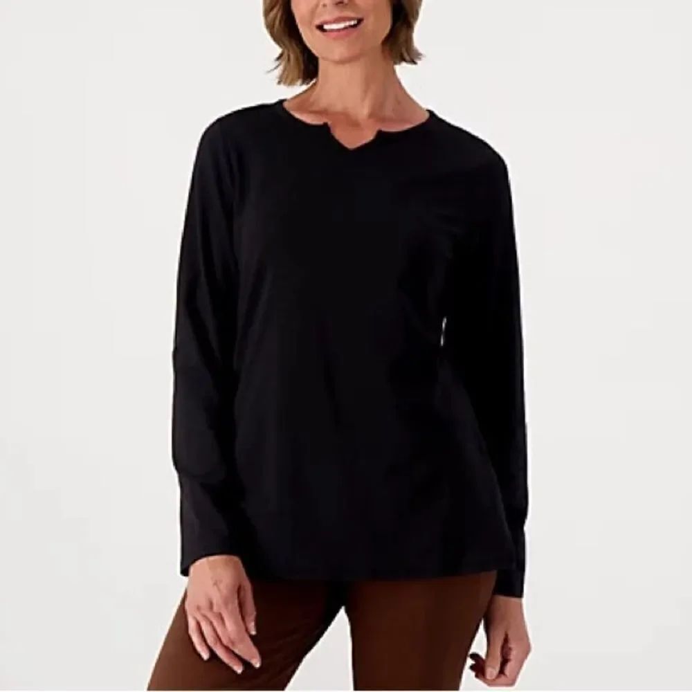 Belle by Kim Gravel TripleLuxe Knit Notched V-Neck Long Sleeve Top